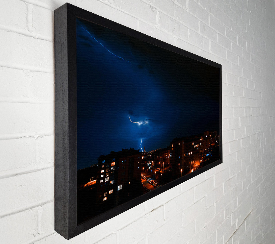  A Canvas Print of Blue Lightning Cityscape Canvas Art