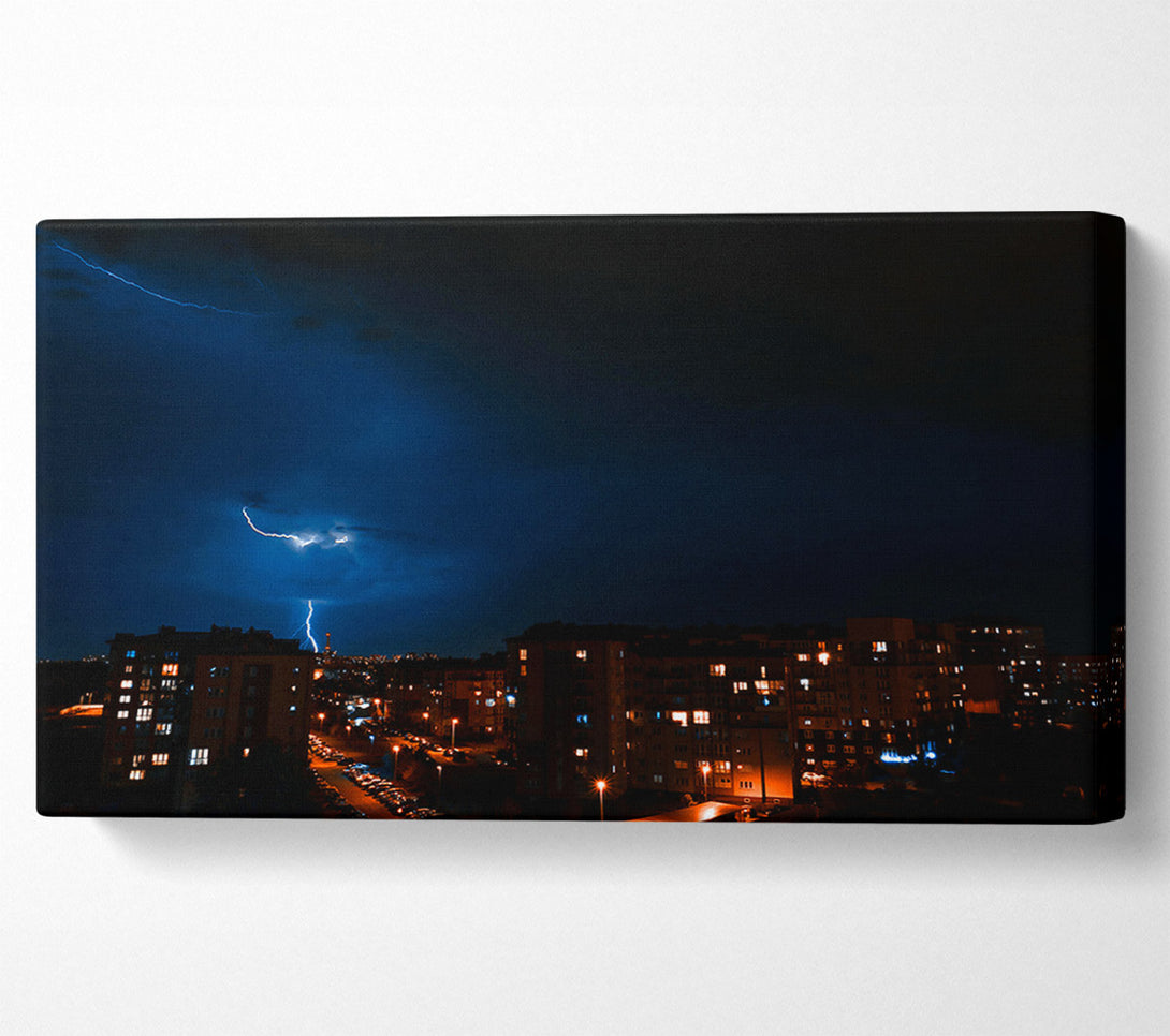  A Canvas Print of Blue Lightning Cityscape Canvas Art