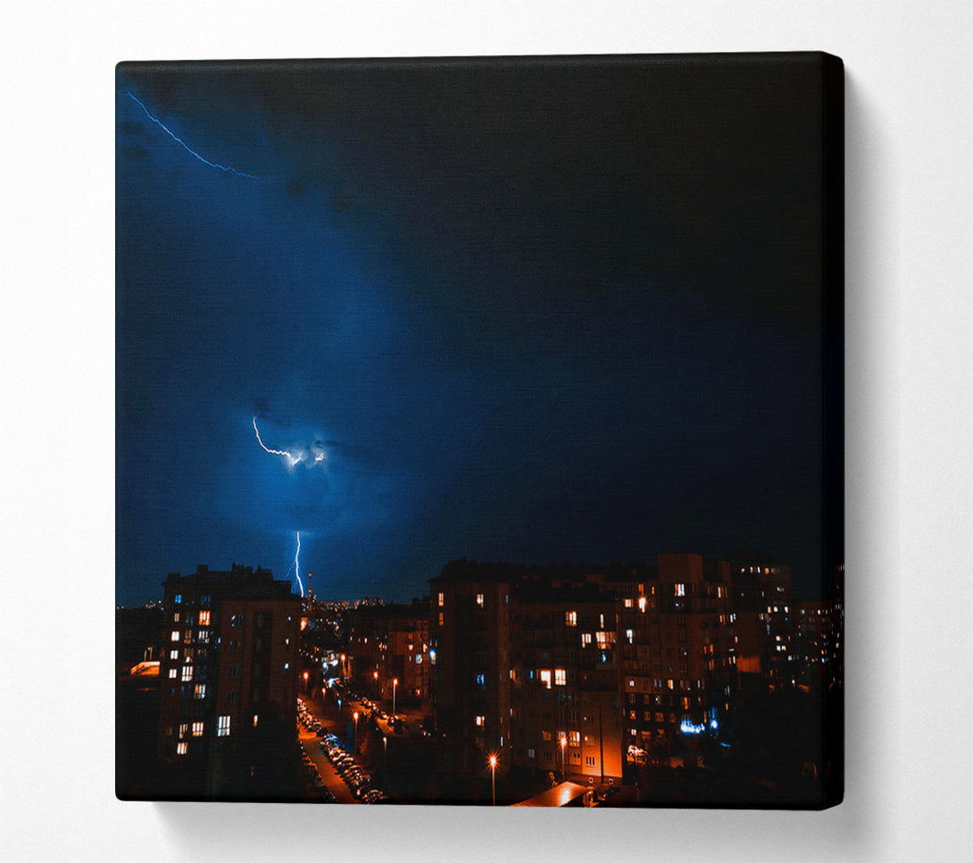  A Canvas Print of Blue Lightning Cityscape Canvas Art