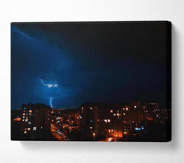  A Canvas Print of Blue Lightning Cityscape Canvas Art
