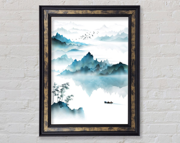 Blue And Walnut Like With Boat Framed Print