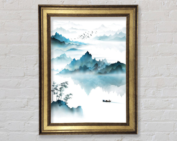 Blue And White Like With Boat Framed Print