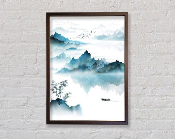 Blue And Walnut Like With Boat Framed Print