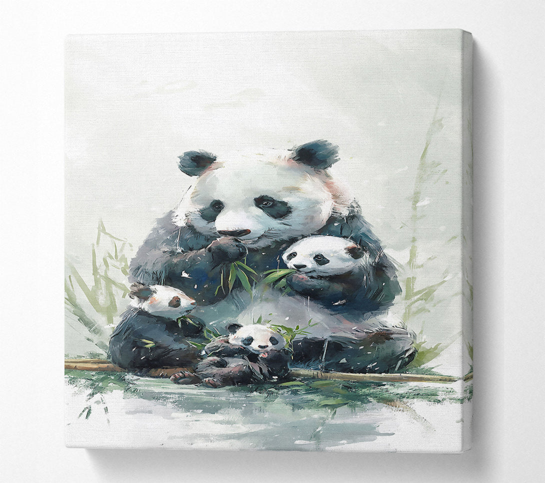  A Canvas Print of White Panda Family Feasting Canvas Wall Art