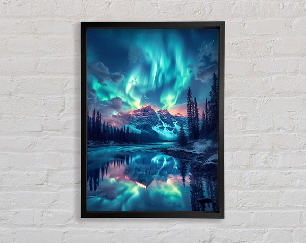 Blue Aurora Over The Peaks Framed Print