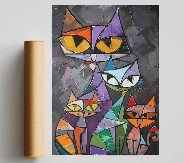 Purple Feline Friends Poster
