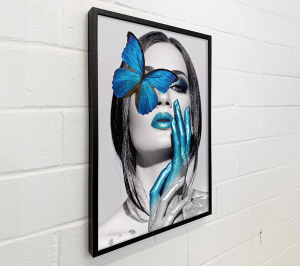 Blue Butterfly  Black And White Woman