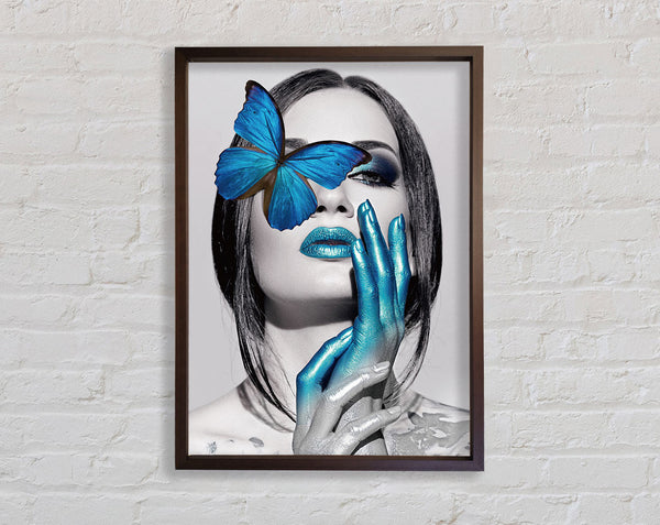 Blue Butterfly  Walnut And Walnut Woman Framed Print