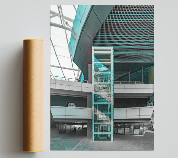 Teal Glass Elevator Giclee Print
