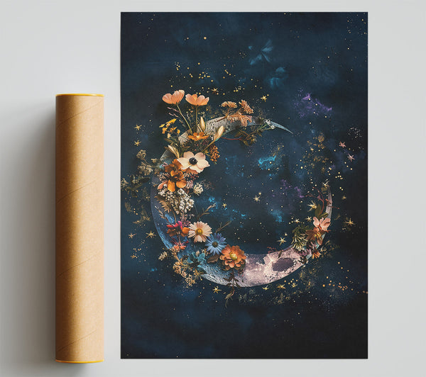 Midnight Floral Crescent Print