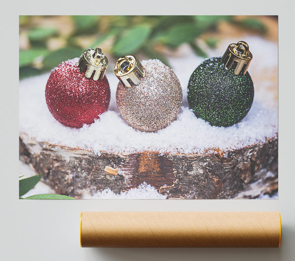 Golden Christmas Baubles Print