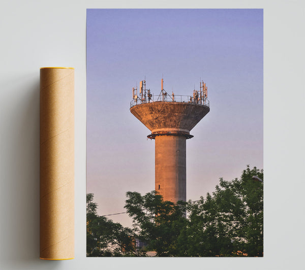 Orange Sunset Tower Poster