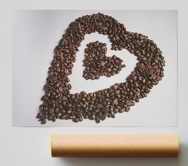 Brown Coffee Hearts Print