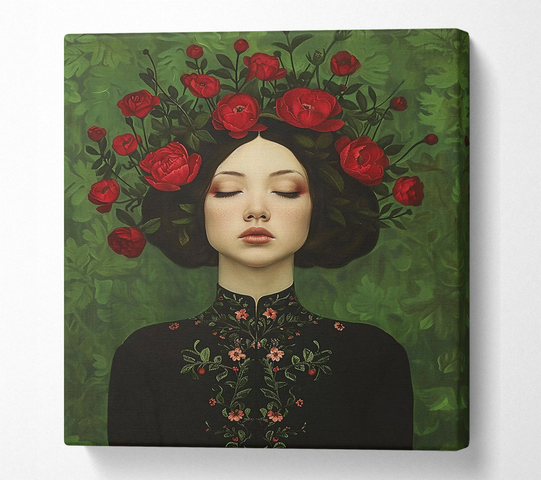  A Canvas Print of Crimson Dream Within Green Canvas Art