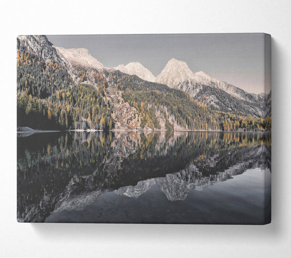  A Canvas Print of Reflected Gray Mountains Canvas Print