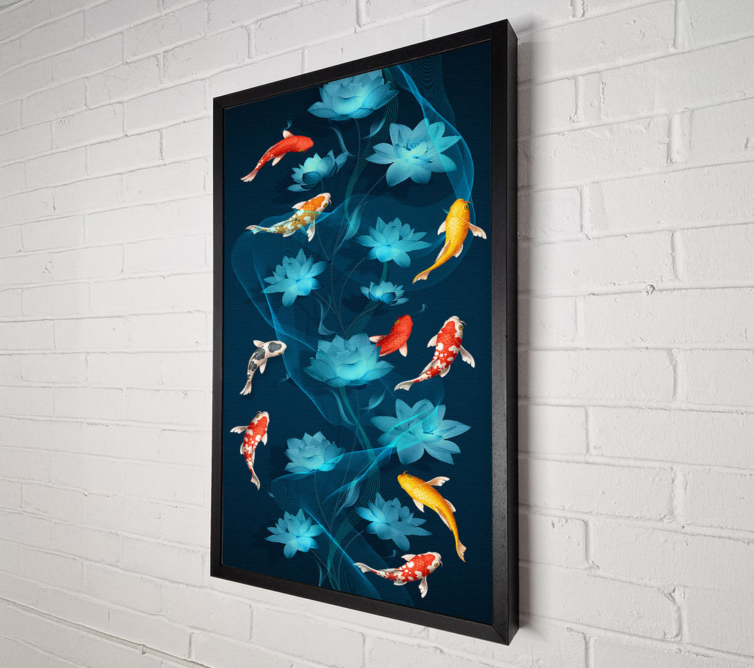  A Canvas Print of Blue Flowers And Fish Canvas Art