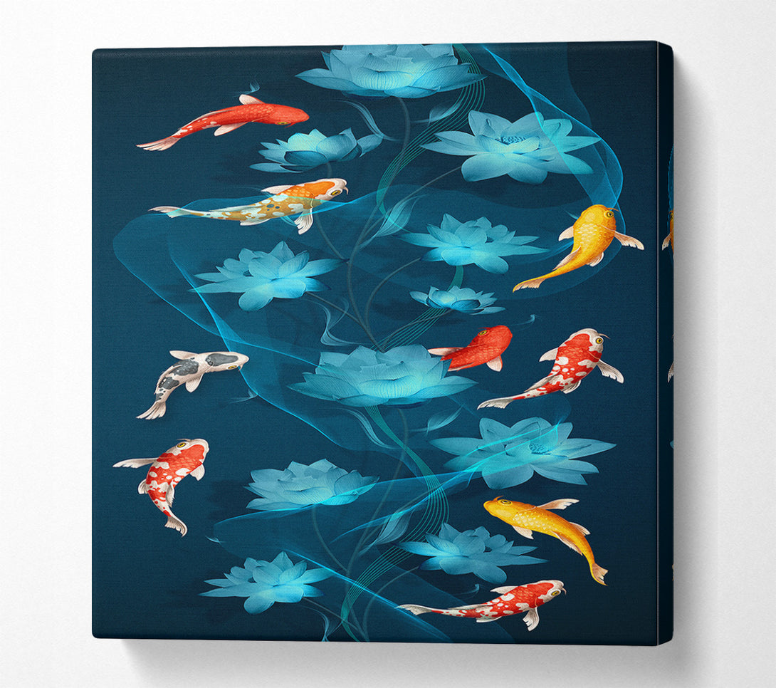  A Canvas Print of Blue Flowers And Fish Canvas Art