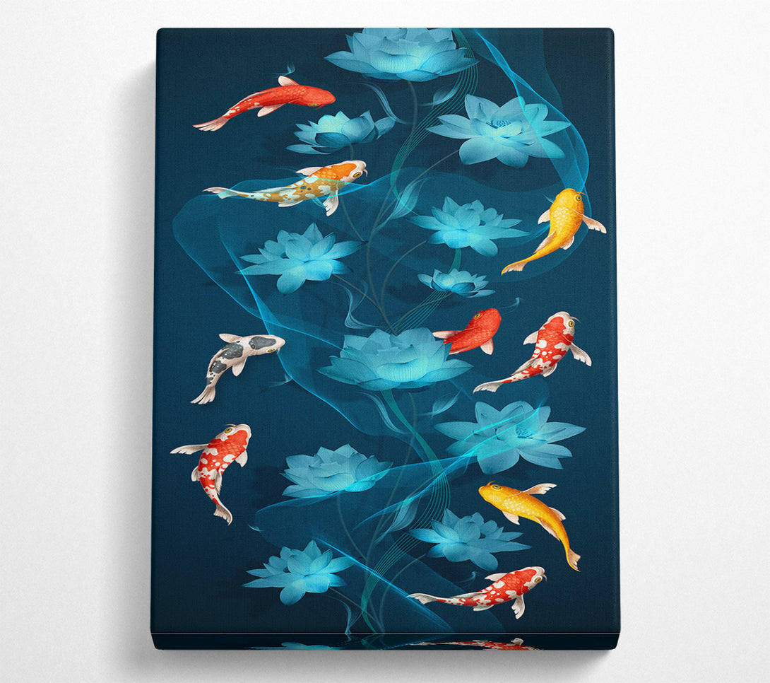  A Canvas Print of Blue Flowers And Fish Canvas Art