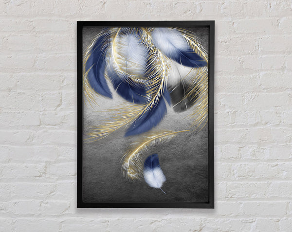 Blue Gold Feathers Framed Print