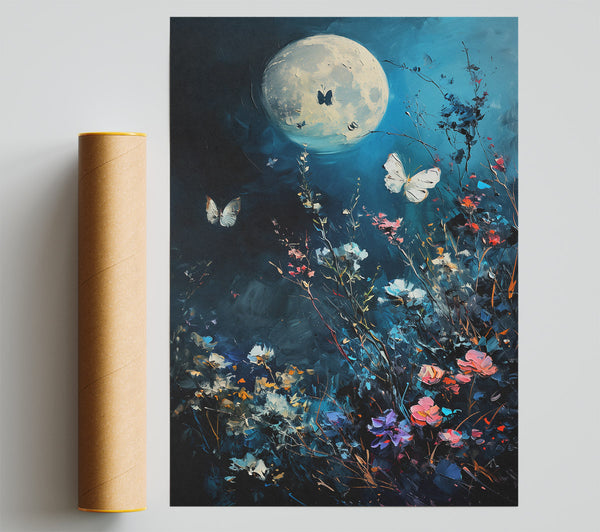 Moonlight Blue Blooms Poster