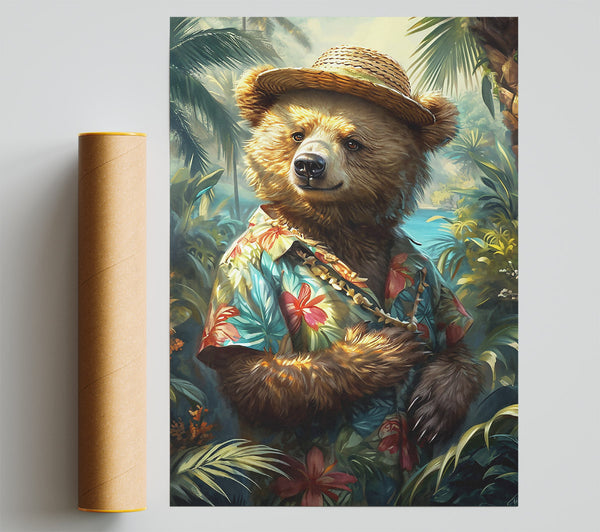 Brown Bear'S Tropical Vacation Print