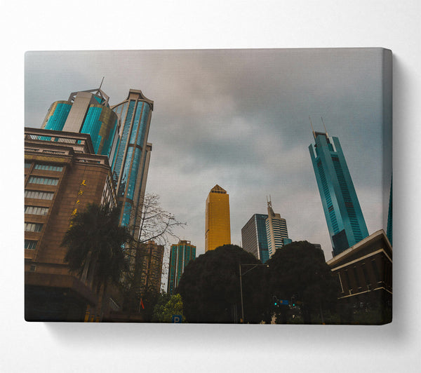  A Canvas Print of Golden Sky Cityscape Canvas Wall Art