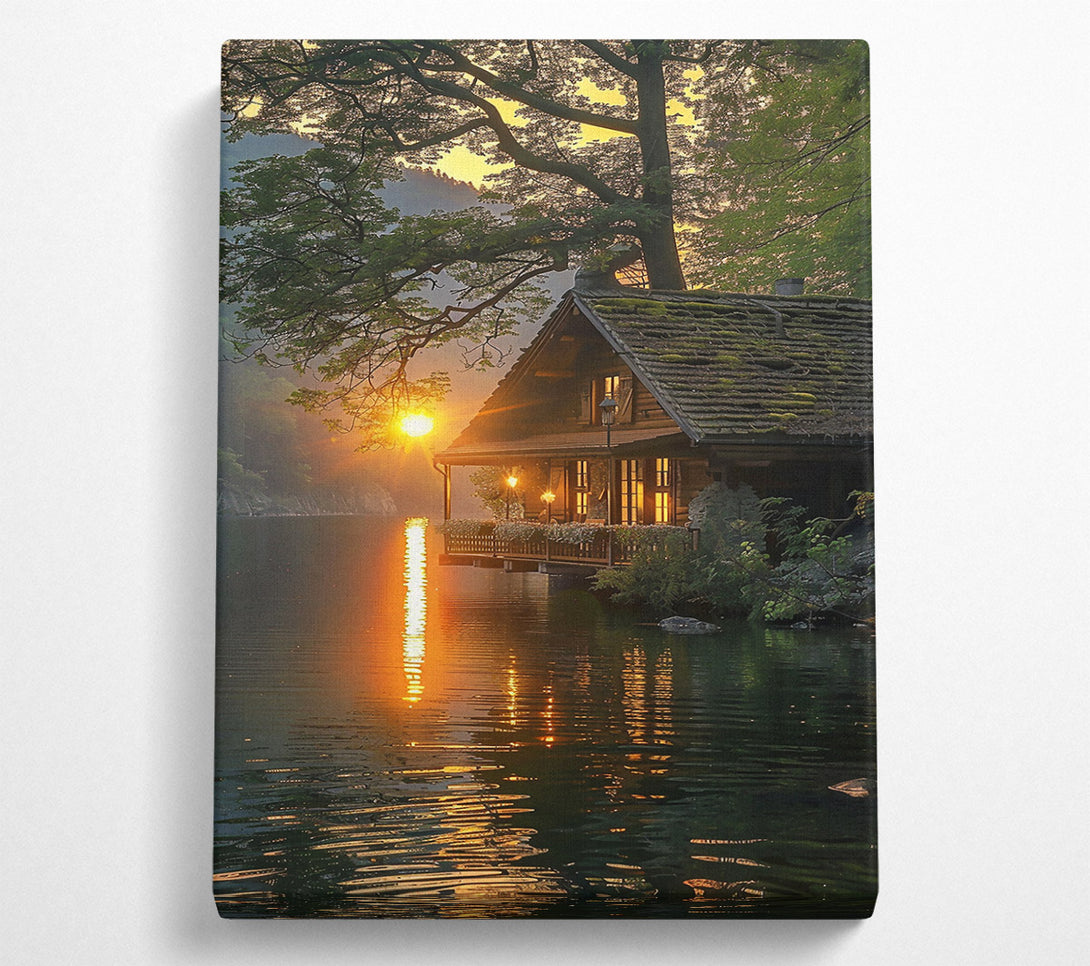  A Canvas Print of Golden Sunset Cabin Canvas Art