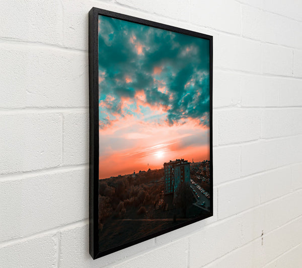 Teal Sunset Cityscape