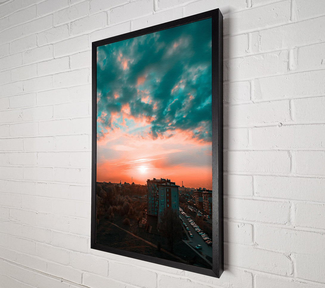  A Canvas Print of Teal Sunset Cityscape Canvas Print