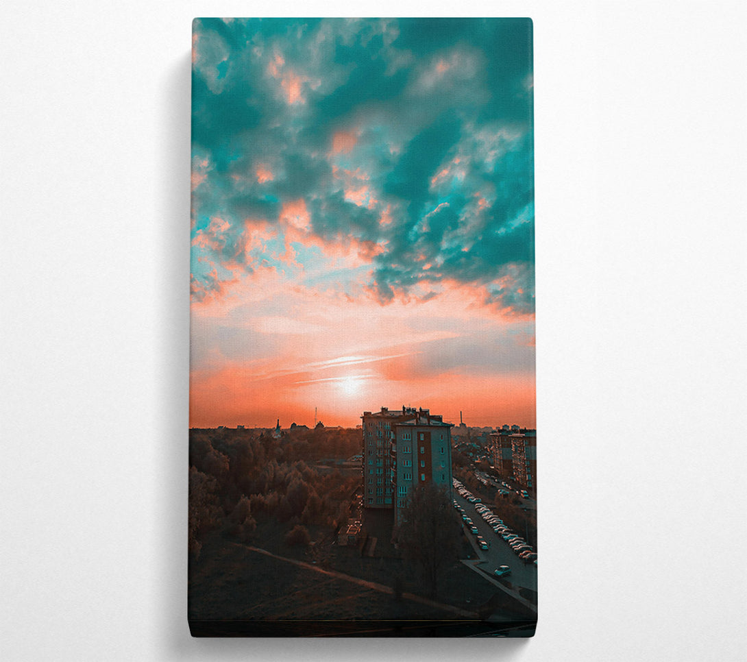  A Canvas Print of Teal Sunset Cityscape Canvas Print