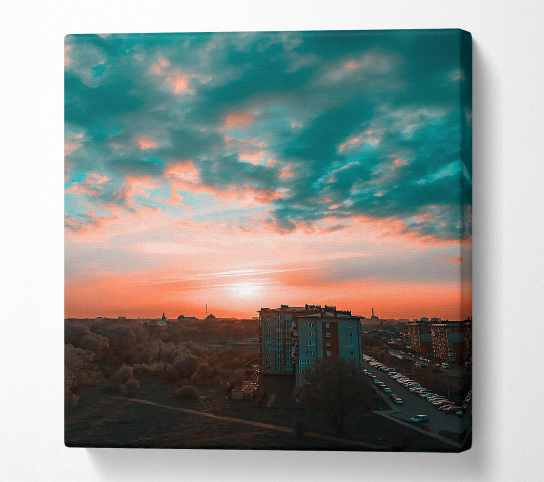  A Canvas Print of Teal Sunset Cityscape Canvas Print