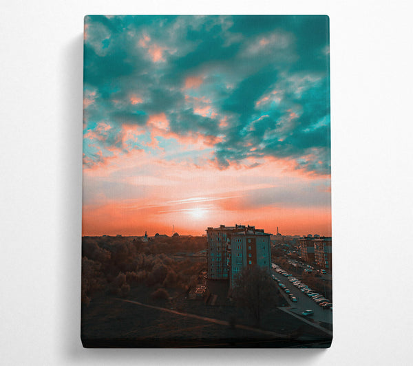  A Canvas Print of Teal Sunset Cityscape Canvas Print
