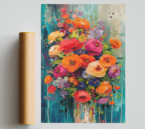 Orange Floral Burst Poster