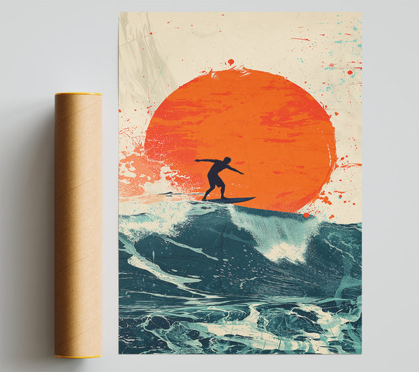 Orange Sunset Surfer Print