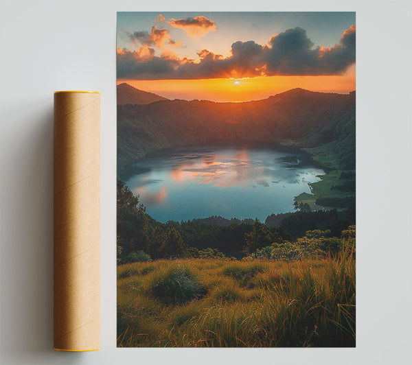 Golden Sunset Crater Lake Giclee Print