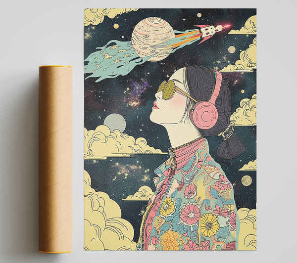 Yellow Floral Space Dream Giclee Print