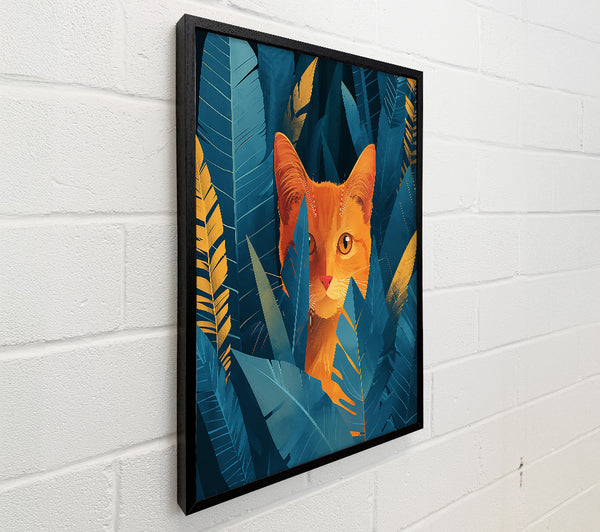 Orange Cat In Teal Leaves