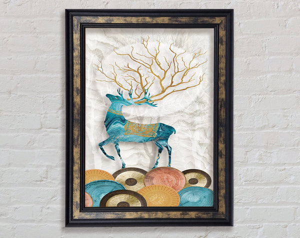 Blue Reindeer On Coloured Circles Framed Print
