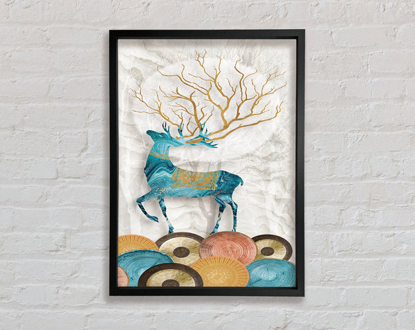Blue Reindeer On Coloured Circles Framed Print