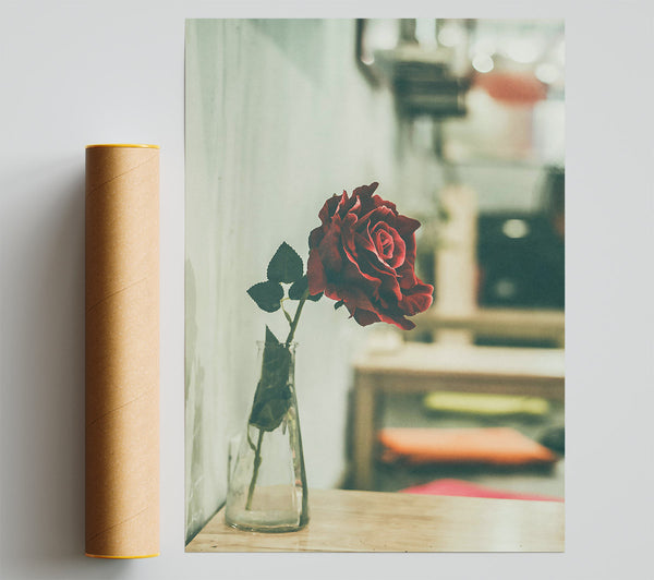 Crimson Rose In Glass Poster