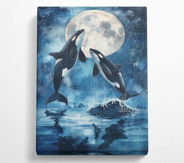  A Canvas Print of Blue Moon Orcas Canvas Print