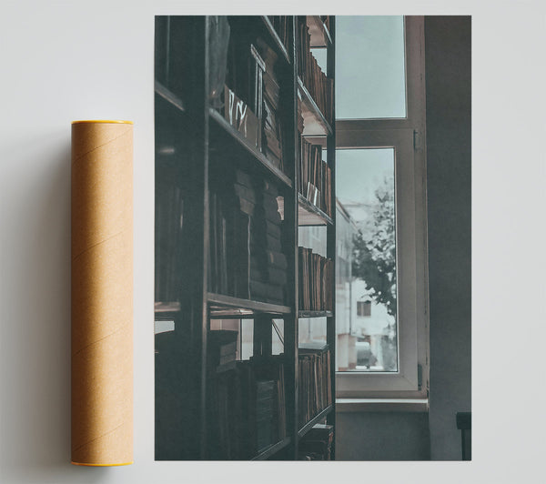 Dusty Grey Bookshelf Giclee Print