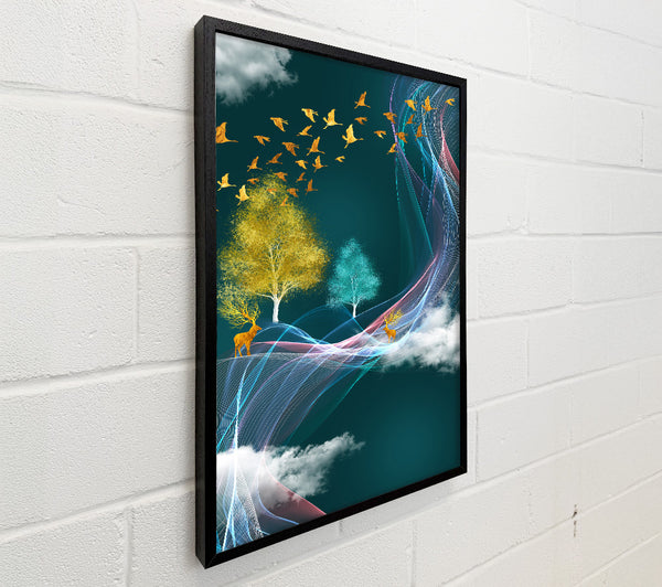 Blue Sky Gold Birds