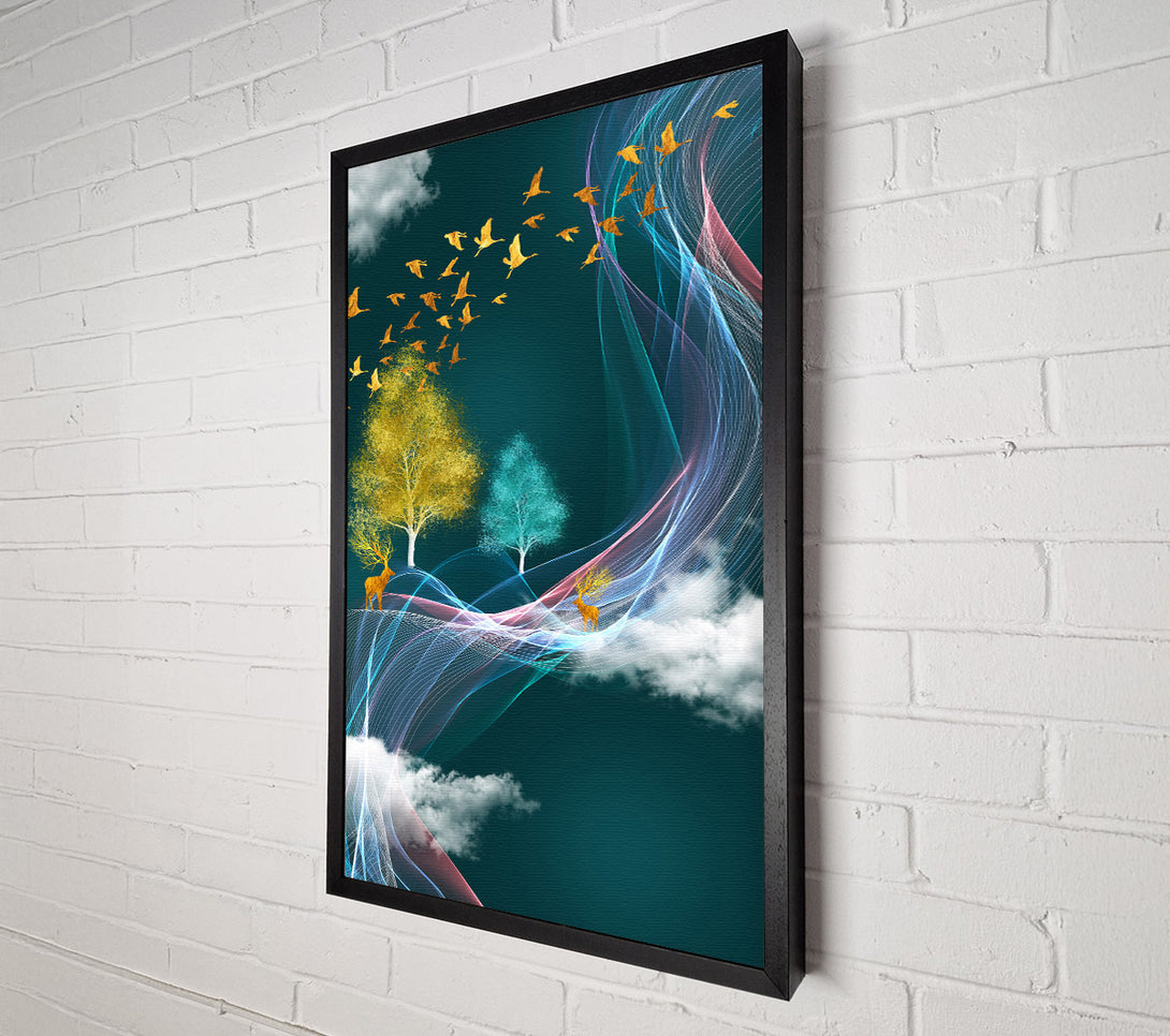  A Canvas Print of Blue Sky Gold Birds Canvas Wall Art