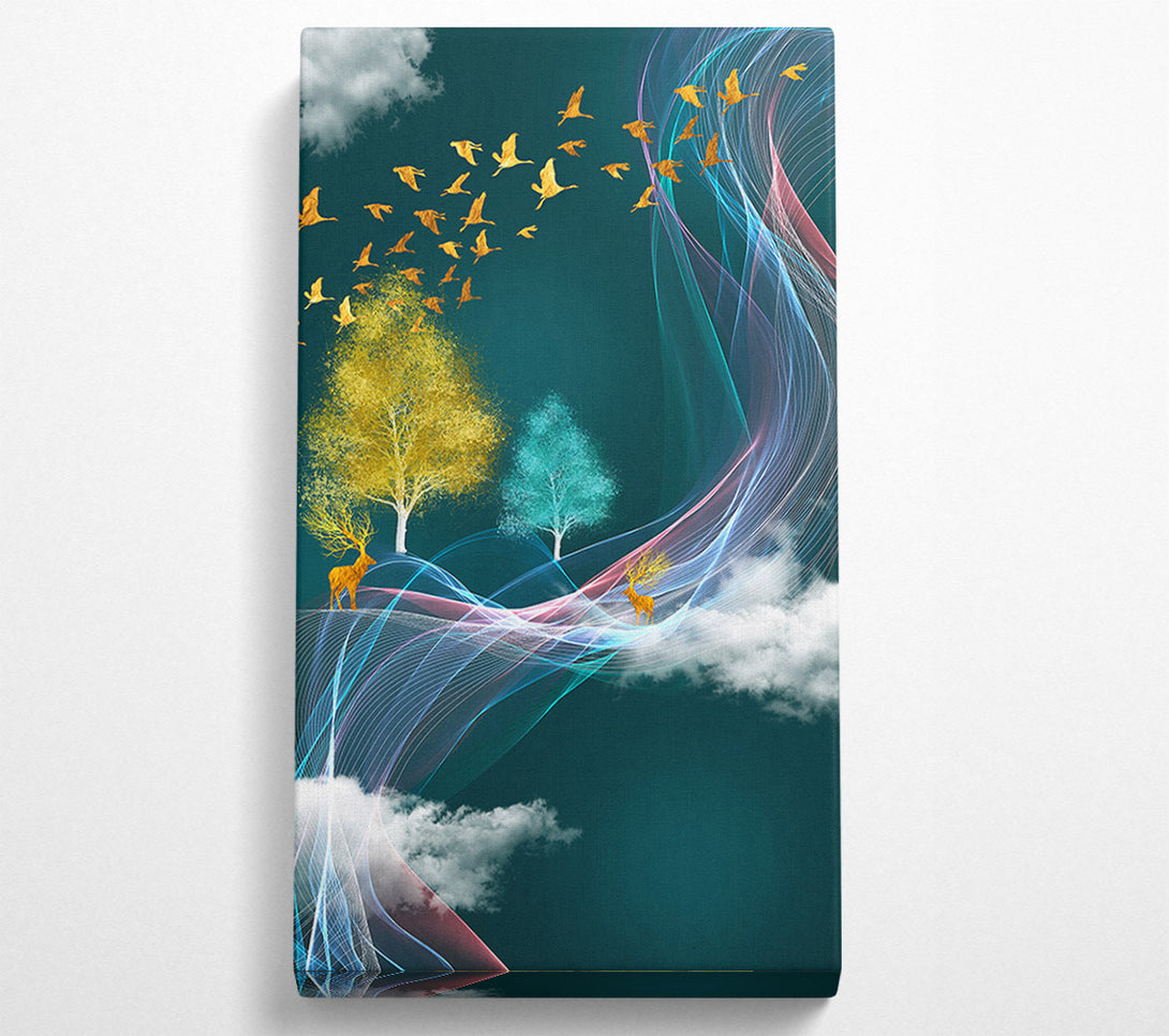  A Canvas Print of Blue Sky Gold Birds Canvas Wall Art