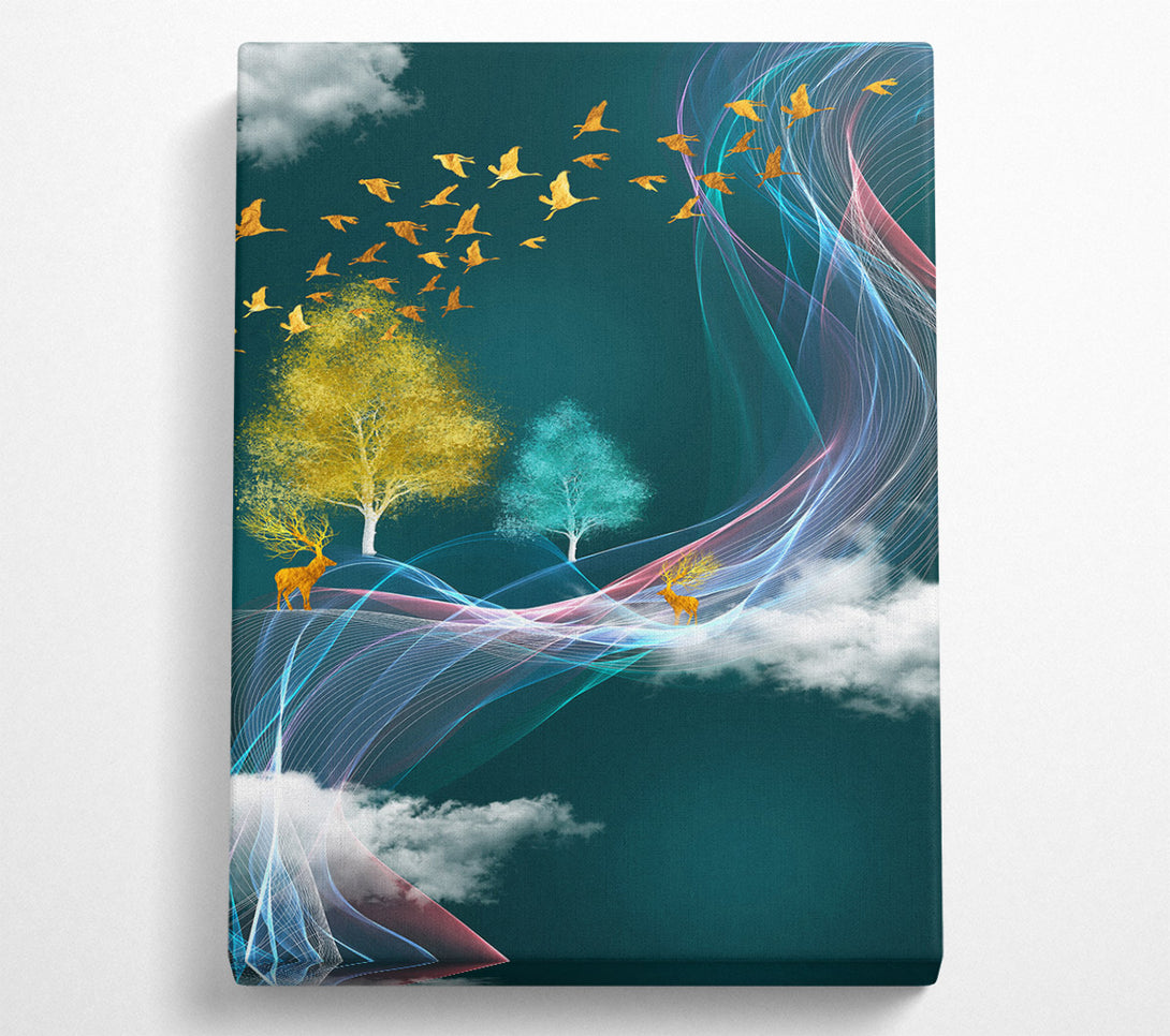  A Canvas Print of Blue Sky Gold Birds Canvas Wall Art