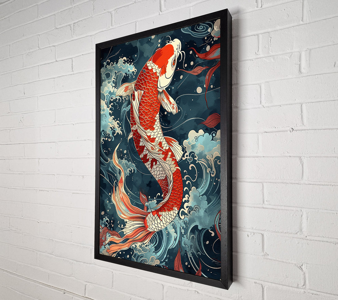  A Canvas Print of Crimson Koi In Waves Canvas Art