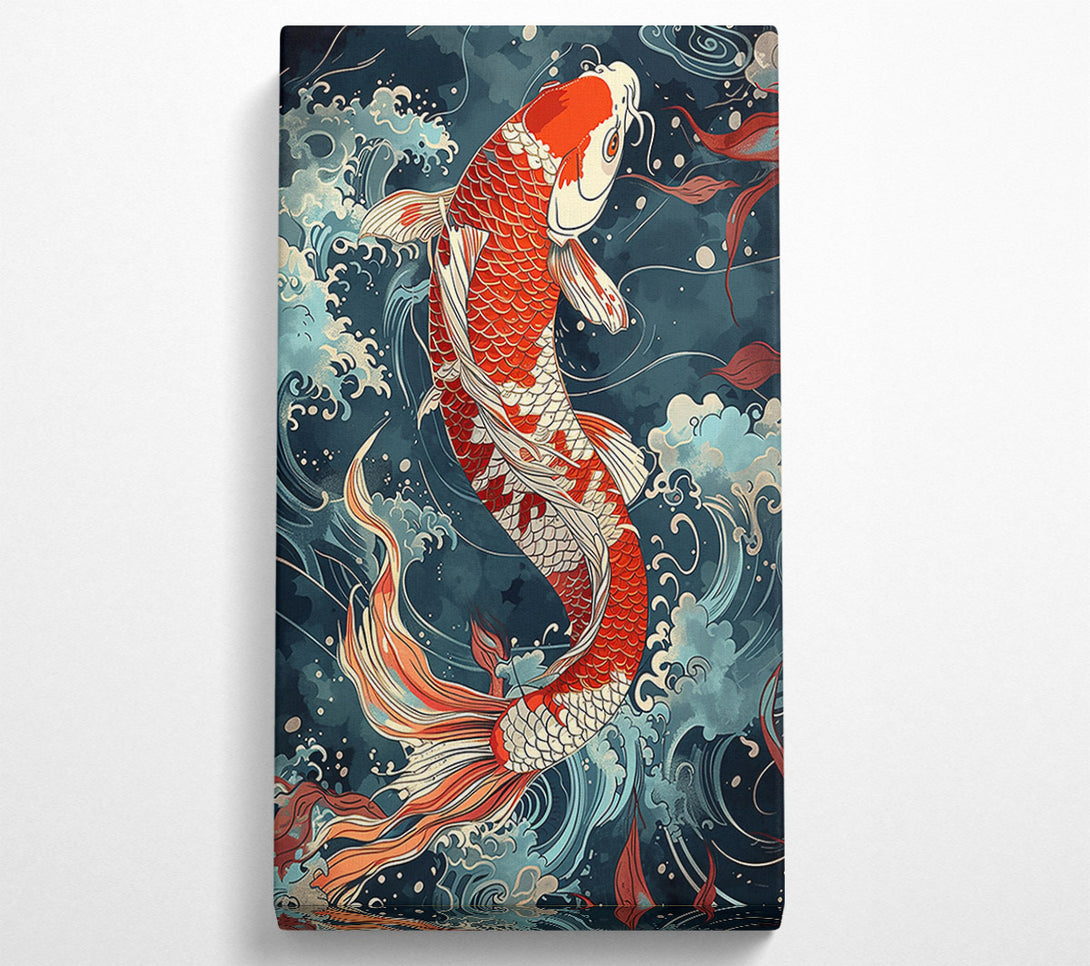  A Canvas Print of Crimson Koi In Waves Canvas Art