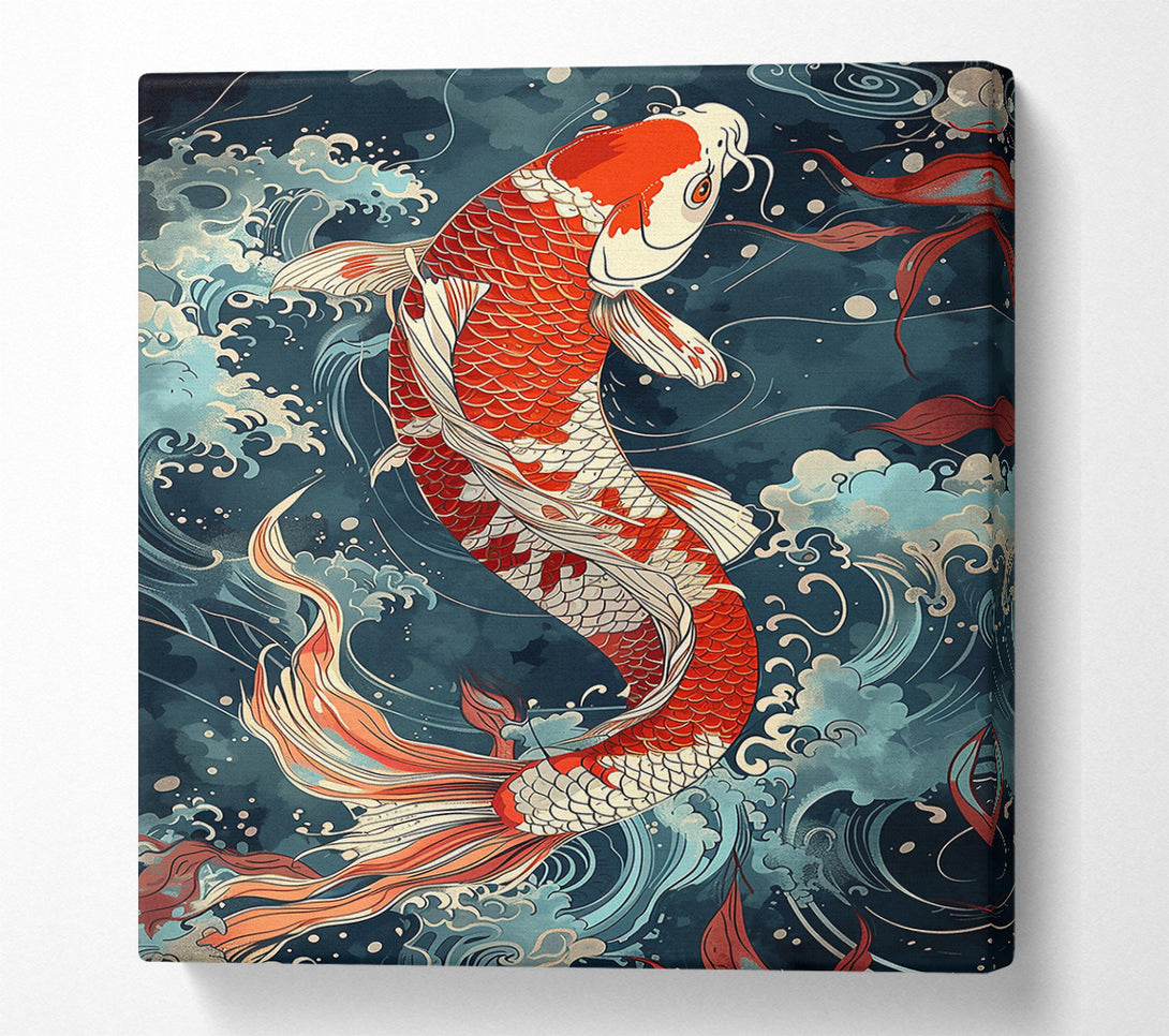  A Canvas Print of Crimson Koi In Waves Canvas Art