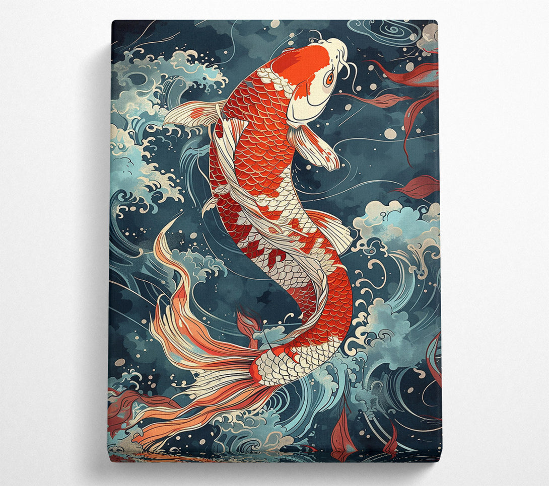  A Canvas Print of Crimson Koi In Waves Canvas Art